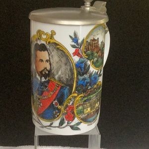 Vintage German Beer Stein with Scenes from Germany . Beautiful, Bright Colors
